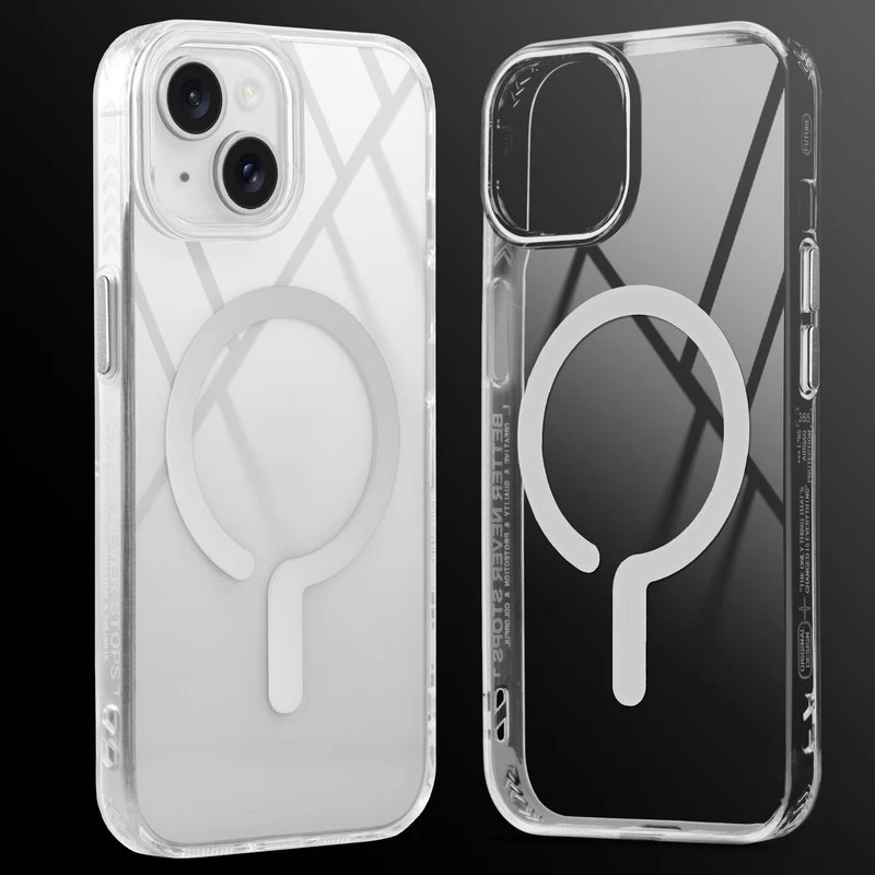 Crystal Clear Airbag Bumper Wireless Charging Support Compatible Back Case For Apple iPhone 14 with Metal Finish Buttons - Image 31