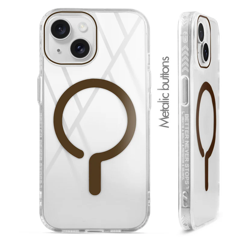 Crystal Clear Airbag Bumper Wireless Charging Support Compatible Back Case For Apple iPhone 15 Plus with Metal Finish Buttons - Image 12