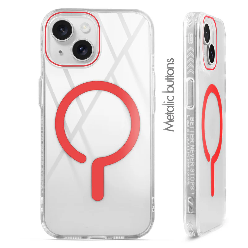 Crystal Clear Airbag Bumper Wireless Charging Support Compatible Back Case For Apple iPhone 15 Plus with Metal Finish Buttons - Image 18