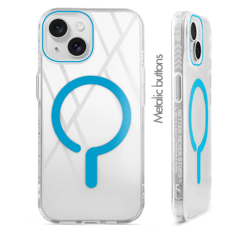 Crystal Clear Airbag Bumper Wireless Charging Support Compatible Back Case For Apple iPhone 15 Plus with Metal Finish Buttons - Image 30