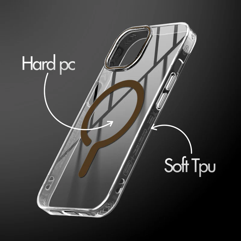 Crystal Clear Airbag Bumper Wireless Charging Support Compatible Back Case For Apple iPhone 15 Plus with Metal Finish Buttons - Image 9