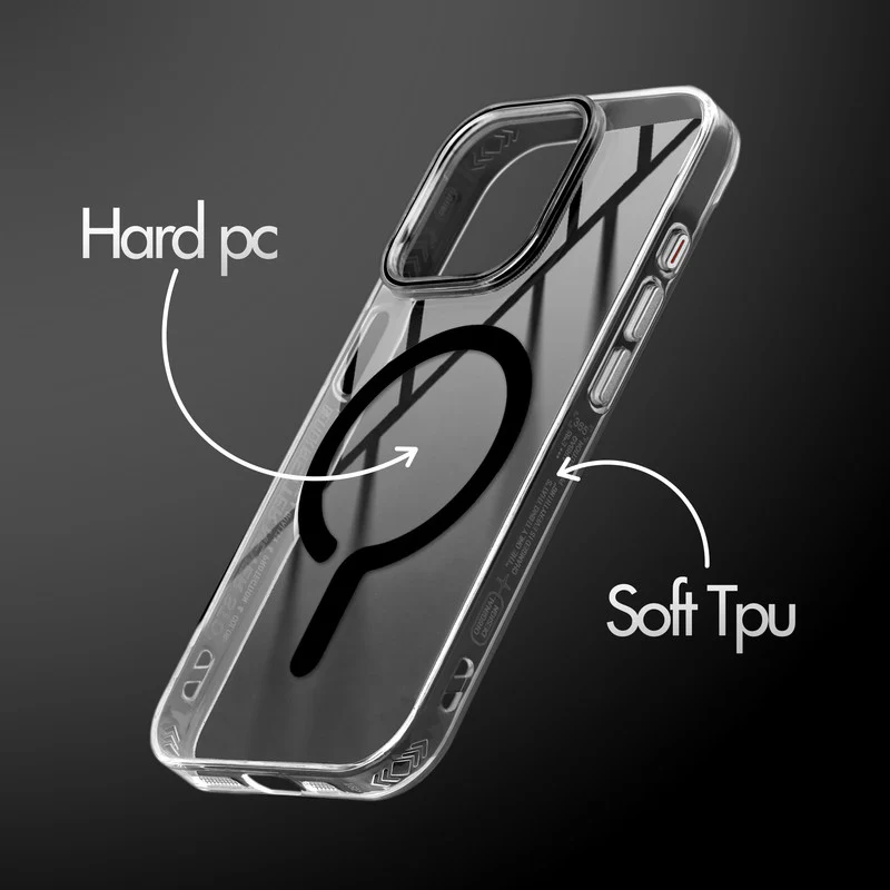 Crystal Clear Airbag Bumper Wireless Charging Support Compatible Back Case For Apple iPhone 15 Pro Max with Metal Finish Buttons - Image 3