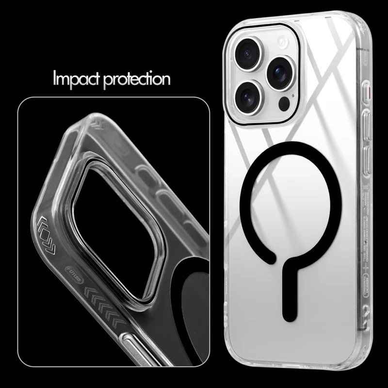 Crystal Clear Airbag Bumper Wireless Charging Support Compatible Back Case For Apple iPhone 15 Pro Max with Metal Finish Buttons - Image 5