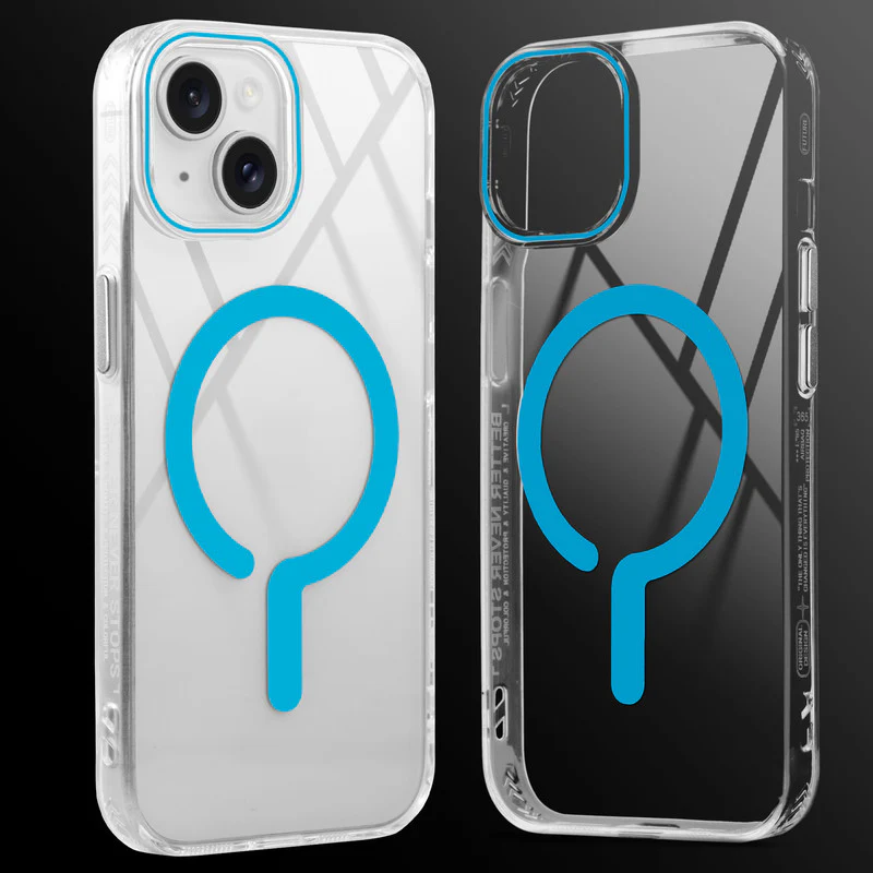 Crystal Clear Airbag Bumper Wireless Charging Support Compatible Back Case For Apple iPhone 15 with Metal Finish Buttons