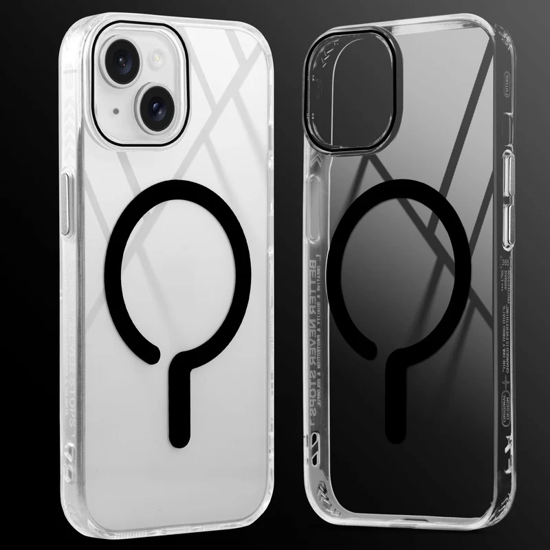 Crystal Clear Airbag Bumper Wireless Charging Support Compatible Back Case For Apple iPhone 15 with Metal Finish Buttons - Image 13