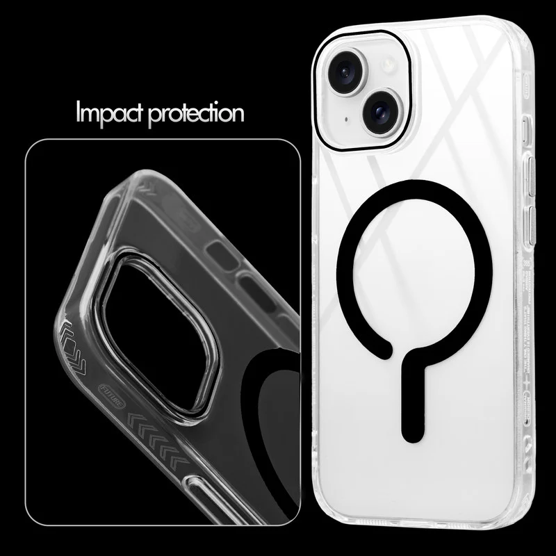 Crystal Clear Airbag Bumper Wireless Charging Support Compatible Back Case For Apple iPhone 15 with Metal Finish Buttons - Image 17