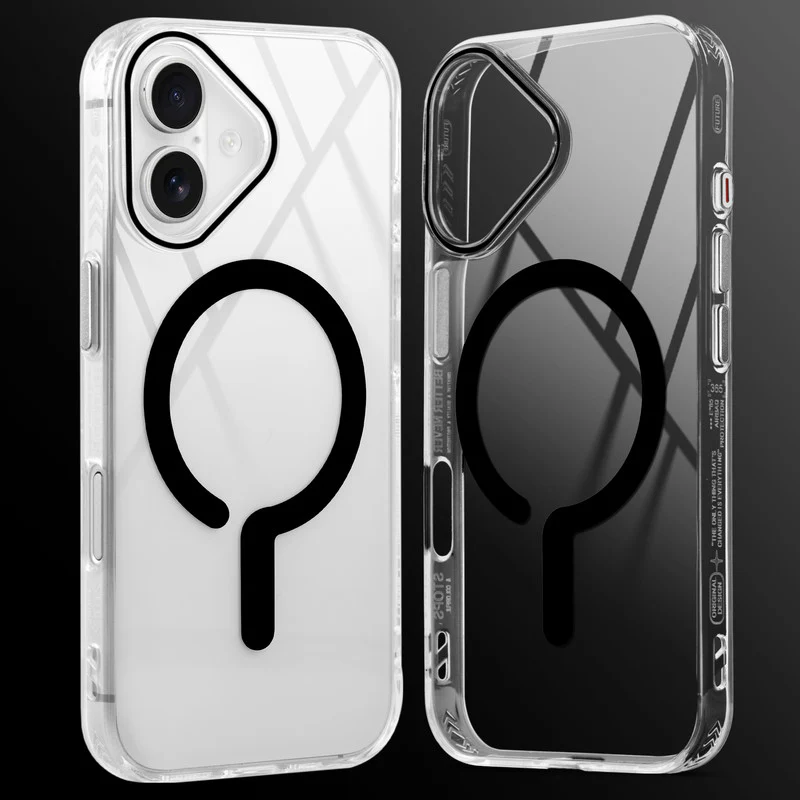Crystal Clear Airbag Bumper Wireless Charging Support Compatible Back Case For Apple iPhone 16 Plus with Metal Finish Buttons