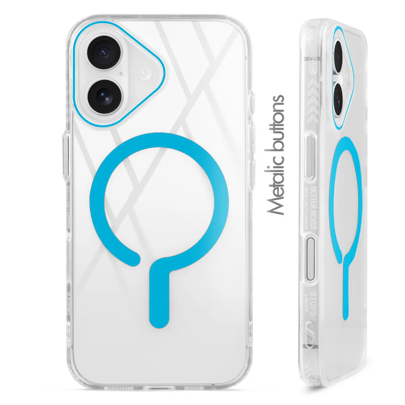 Crystal Clear Airbag Bumper Wireless Charging Support Compatible Back Case For Apple iPhone 16 Plus with Metal Finish Buttons - Image 36