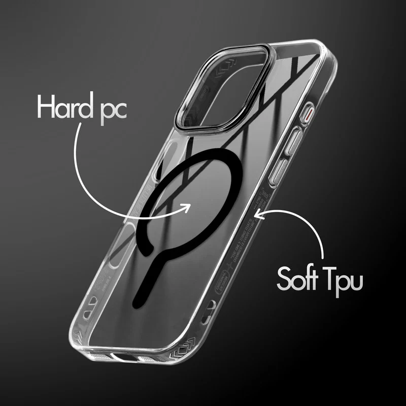Crystal Clear Airbag Bumper Wireless Charging Support Compatible Back Case For Apple iphone 16 Pro Max with Metal Finish Buttons - Image 3