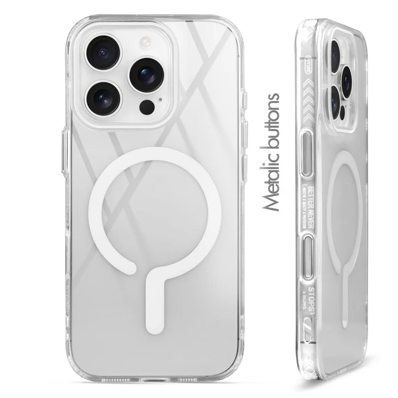 Crystal Clear Airbag Bumper Wireless Charging Support Compatible Back Case For Apple iphone 16 Pro Max with Metal Finish Buttons - Image 36