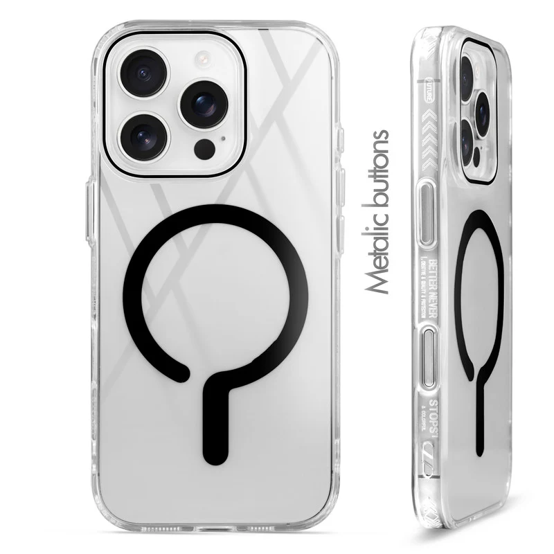 Crystal Clear Airbag Bumper Wireless Charging Support Compatible Back Case For Apple iphone 16 Pro Max with Metal Finish Buttons - Image 6