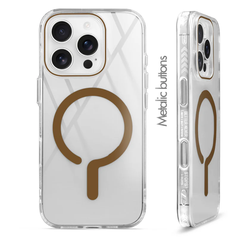 Crystal Clear Airbag Bumper Wireless Charging Support Compatible Back Case For Apple iPhone 16 Pro with Metal Finish Buttons - Image 12