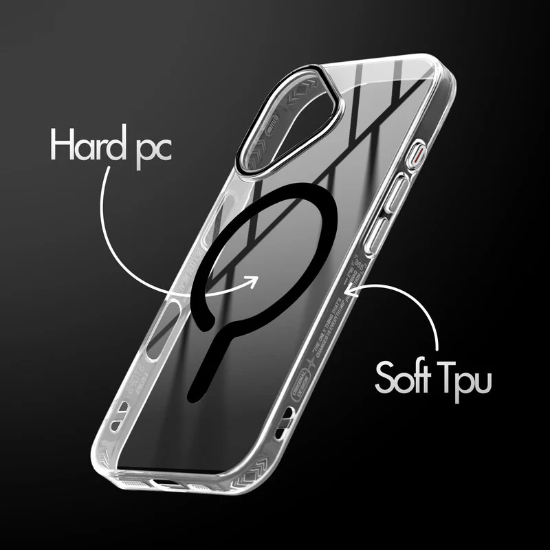 Crystal Clear Airbag Bumper Wireless Charging Support Compatible Back Case For Apple iPhone 16 with Metal Finish Buttons - Image 3