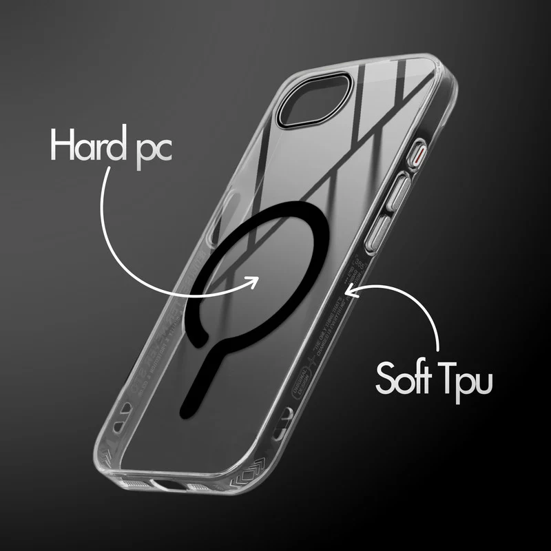 Crystal Clear Airbag Bumper Wireless Charging Support Compatible Back Case For Apple iPhone 16e with Metal Finish Buttons - Image 3