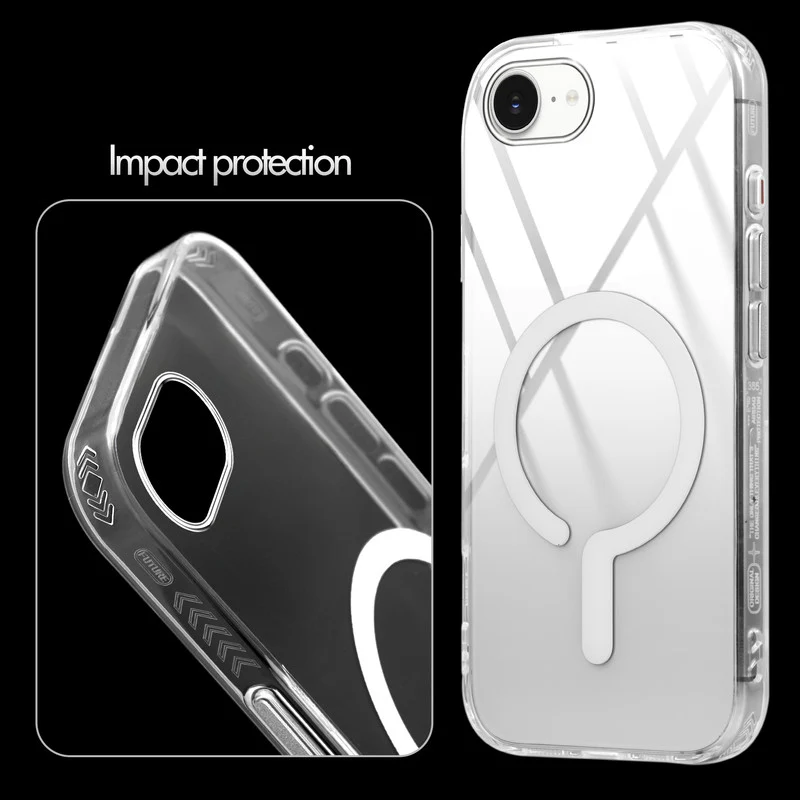 Crystal Clear Airbag Bumper Wireless Charging Support Compatible Back Case For Apple iPhone 16e with Metal Finish Buttons - Image 35