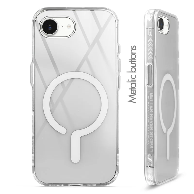 Crystal Clear Airbag Bumper Wireless Charging Support Compatible Back Case For Apple iPhone 16e with Metal Finish Buttons - Image 36