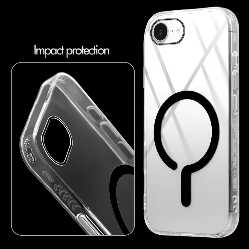 Crystal Clear Airbag Bumper Wireless Charging Support Compatible Back Case For Apple iPhone 16e with Metal Finish Buttons - Image 5