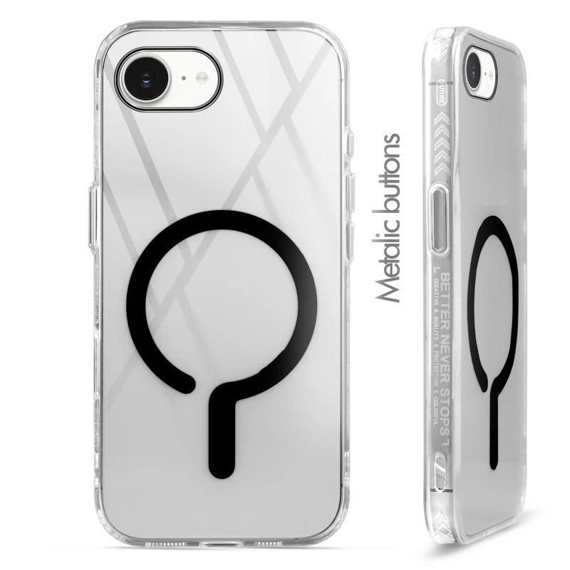 Crystal Clear Airbag Bumper Wireless Charging Support Compatible Back Case For Apple iPhone 16e with Metal Finish Buttons - Image 6