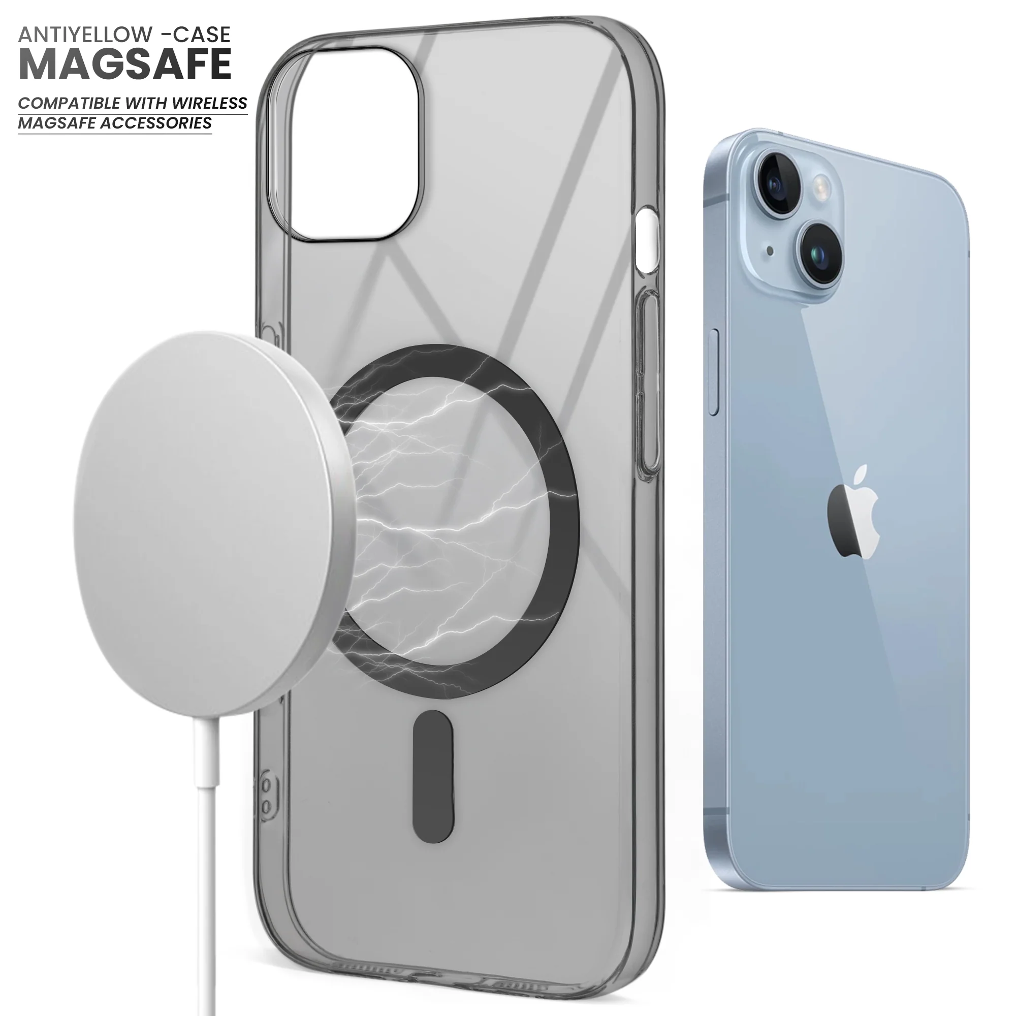Colored Transparent Anti-Yellowing Wireless Charging Support Case For Apple iPhone 14