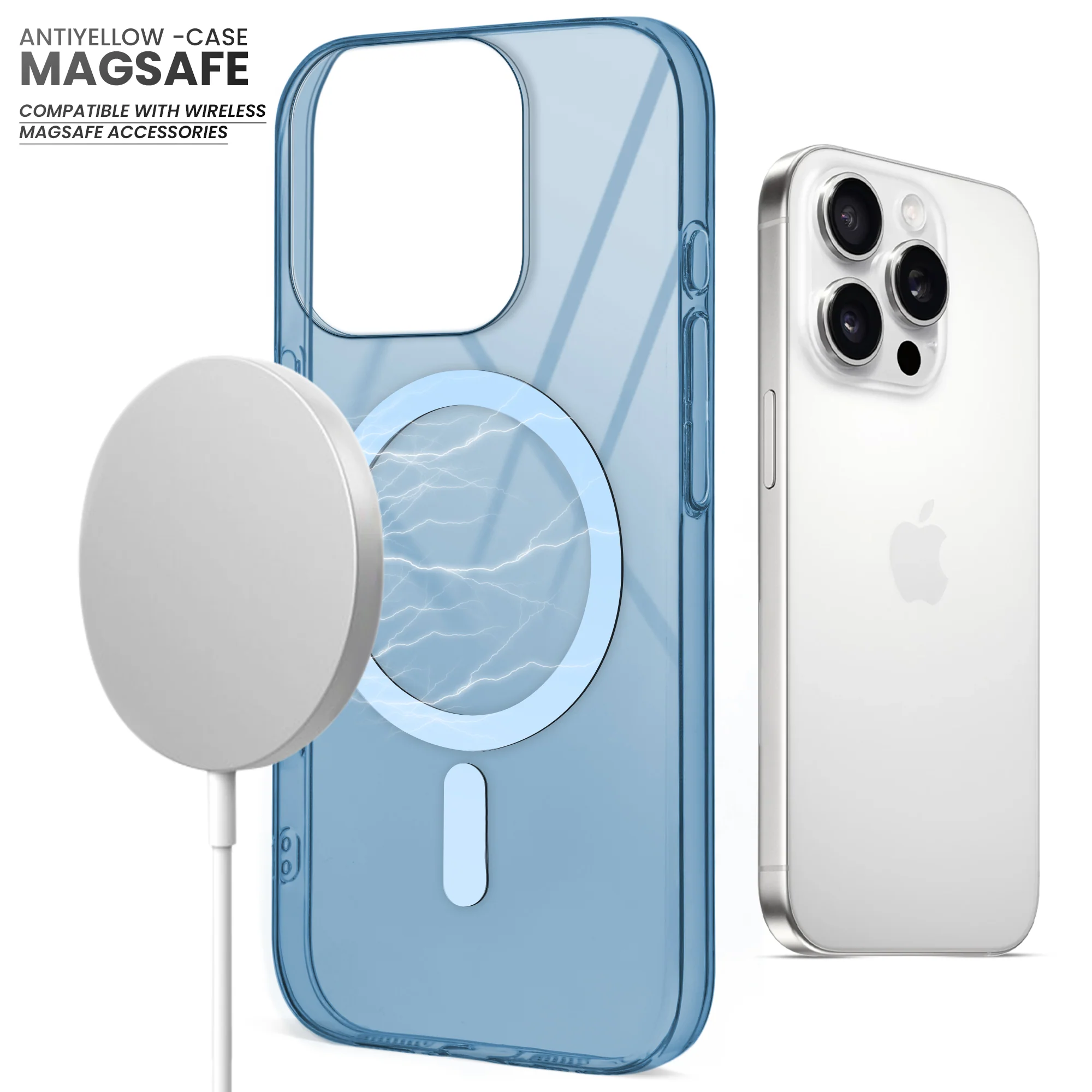 Colored Transparent Anti-Yellowing Wireless Charging Support Case For Apple iPhone 15 Pro - Image 36