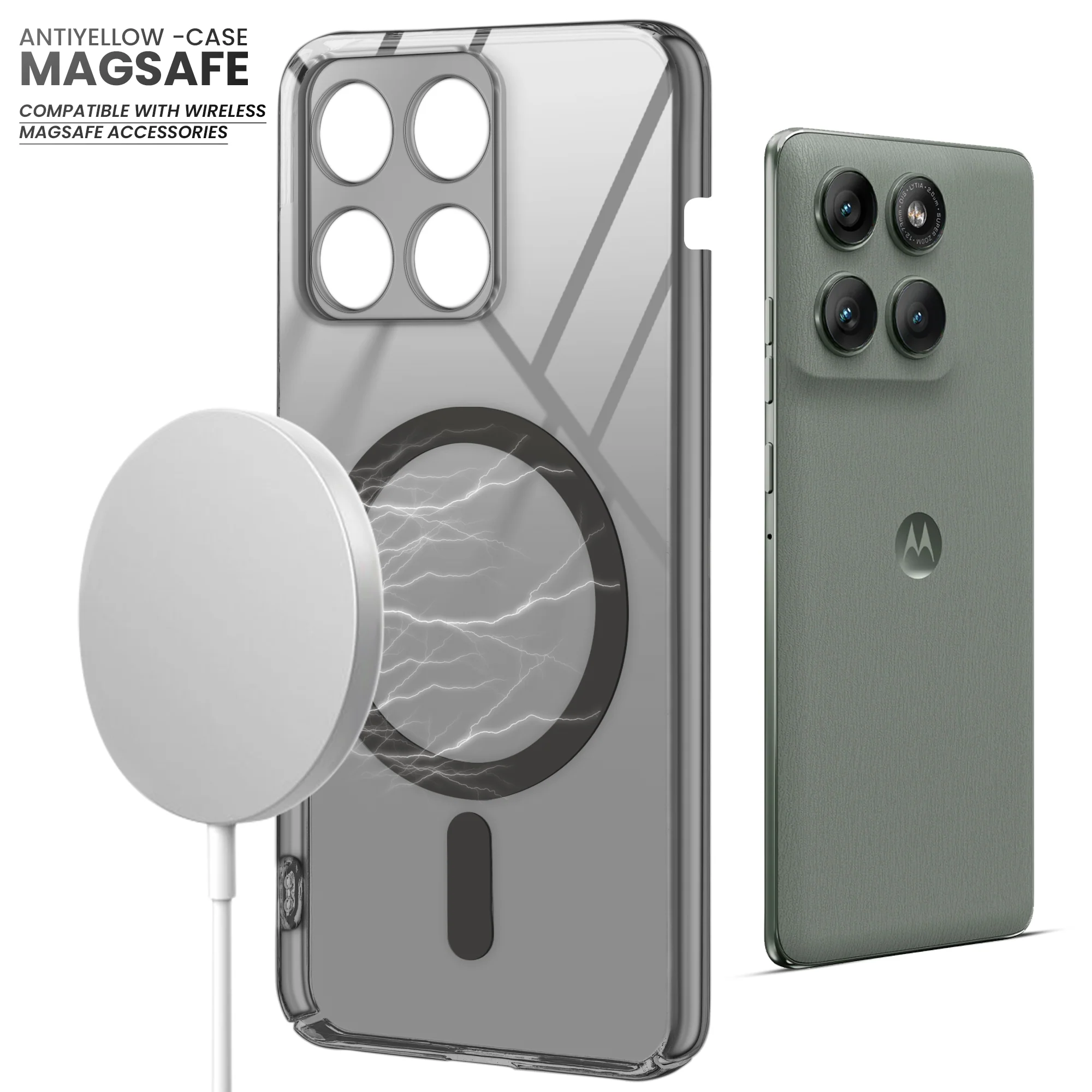 Colored Transparent Anti-Yellowing Wireless Charging Support Case For Motorola Moto Edge 60 Pro 5G