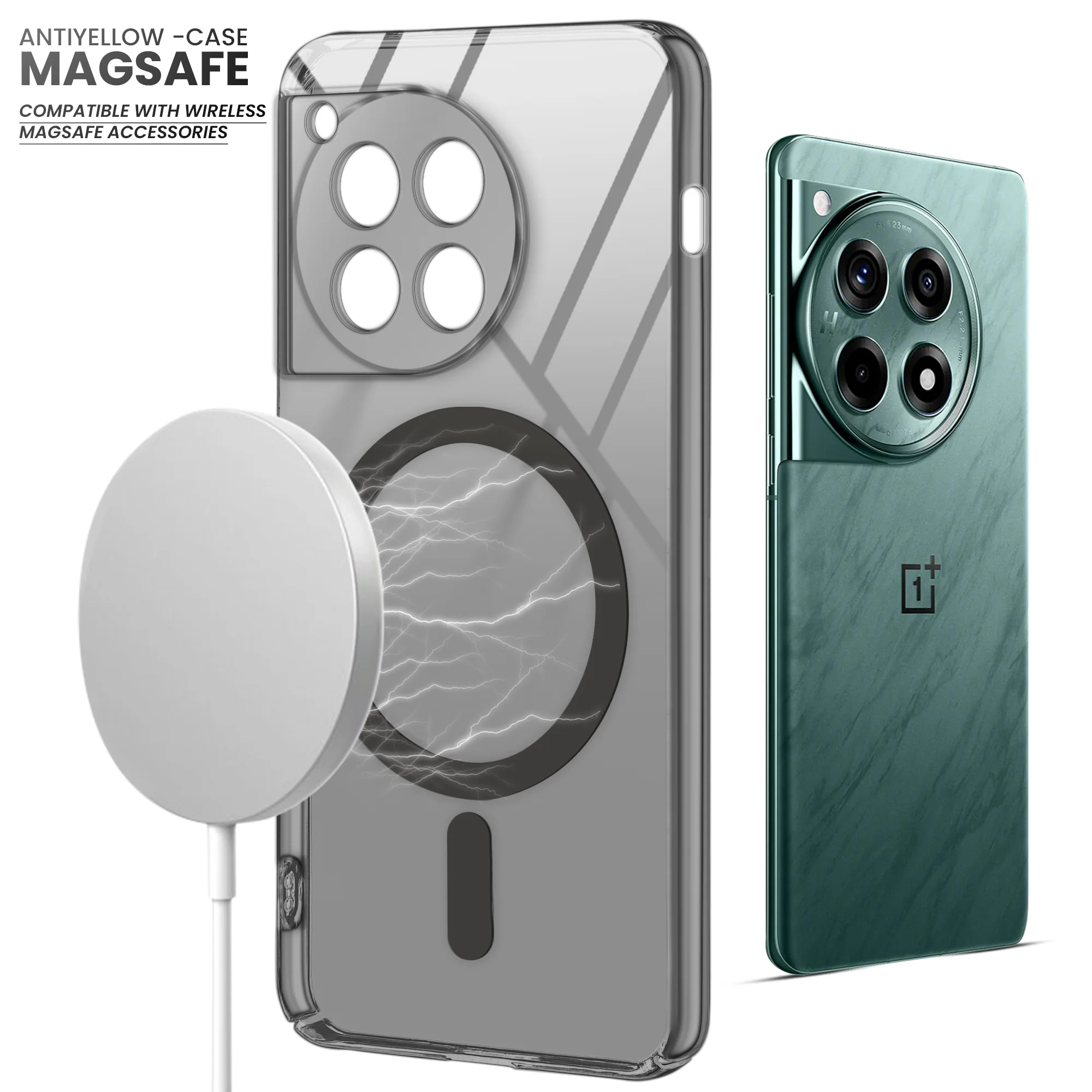 Colored Transparent Anti-Yellowing Wireless Charging Support Case For OnePlus 12R 5G