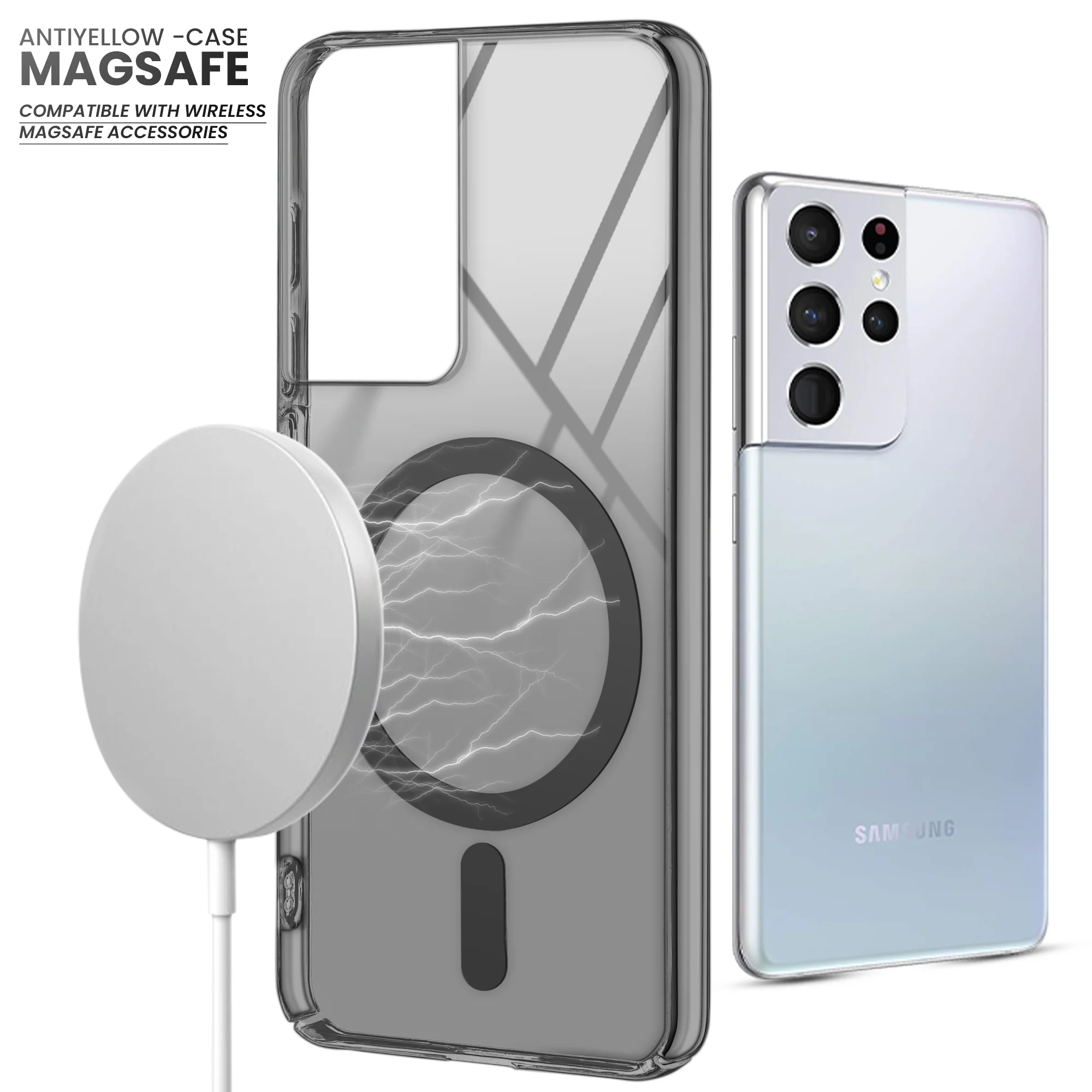 Colored Transparent Anti-Yellowing Wireless Charging Support Case For Samsung S21 Ultra 5G