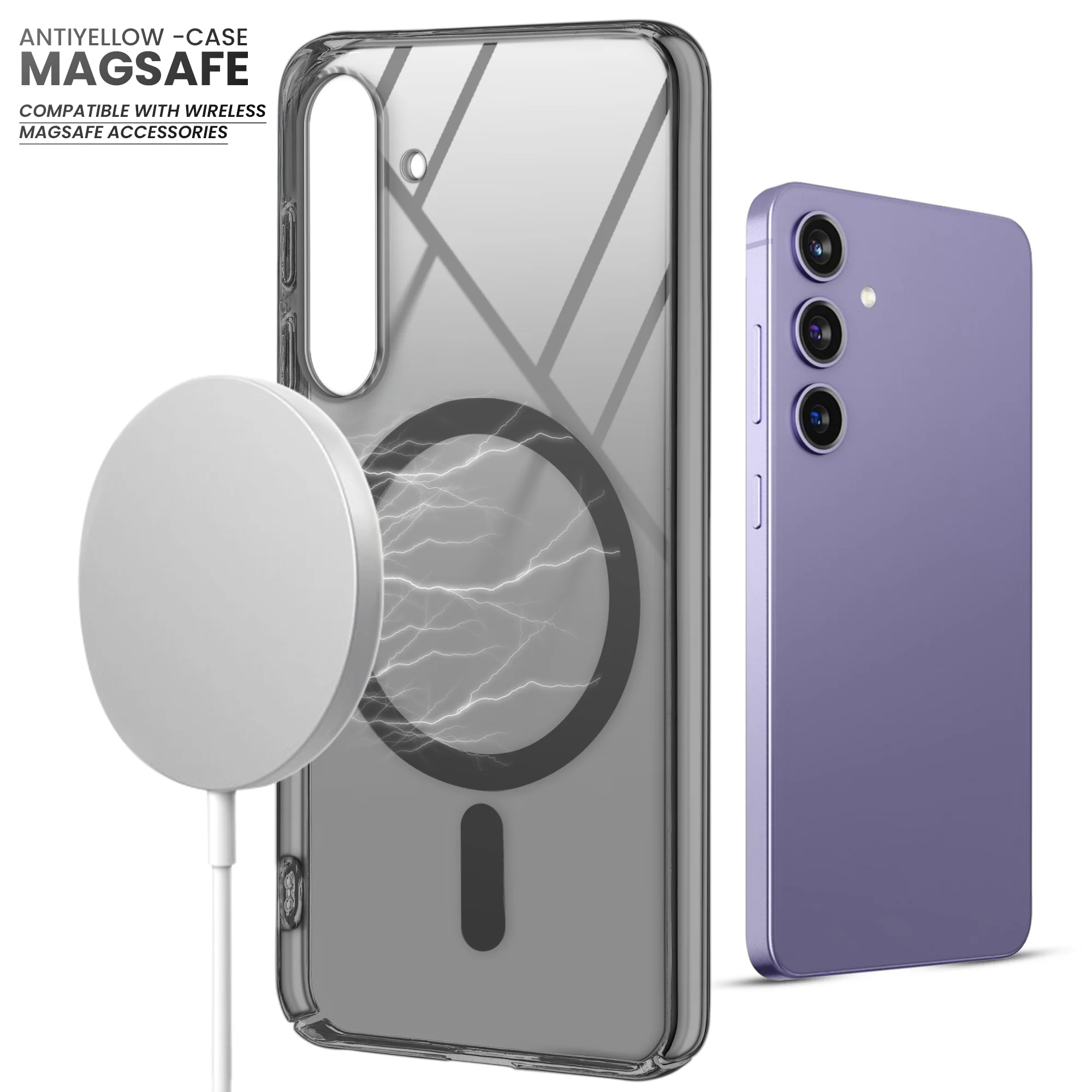 Colored Transparent Anti-Yellowing Wireless Charging Support Case For Samsung S24 Plus 5G