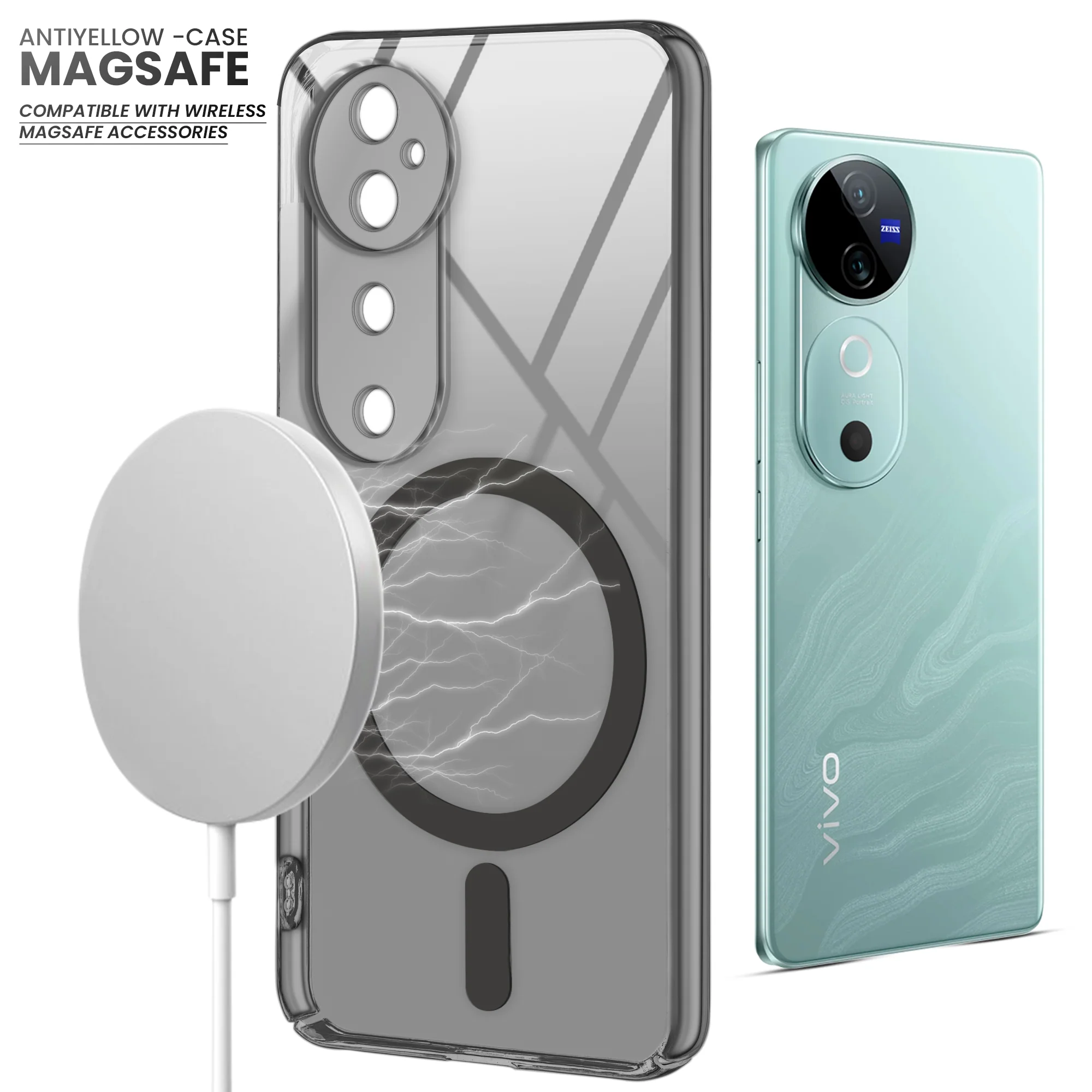 Colored Transparent Anti-Yellowing Wireless Charging Support Case For Vivo V40 5G