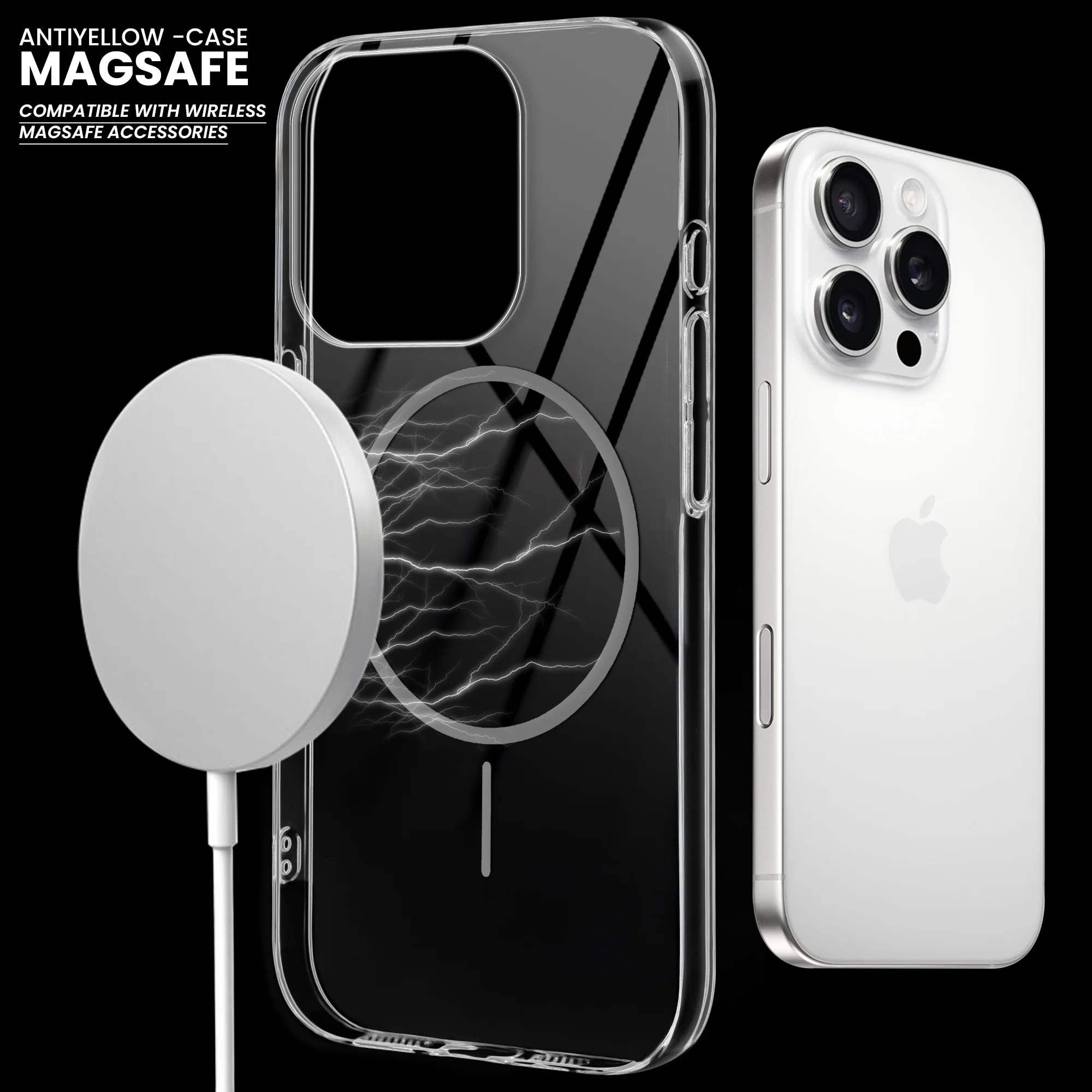 Crystal Clear Anti-Yellowing Wireless Charging Support Case For Apple iphone 16 Pro Max - Image 22