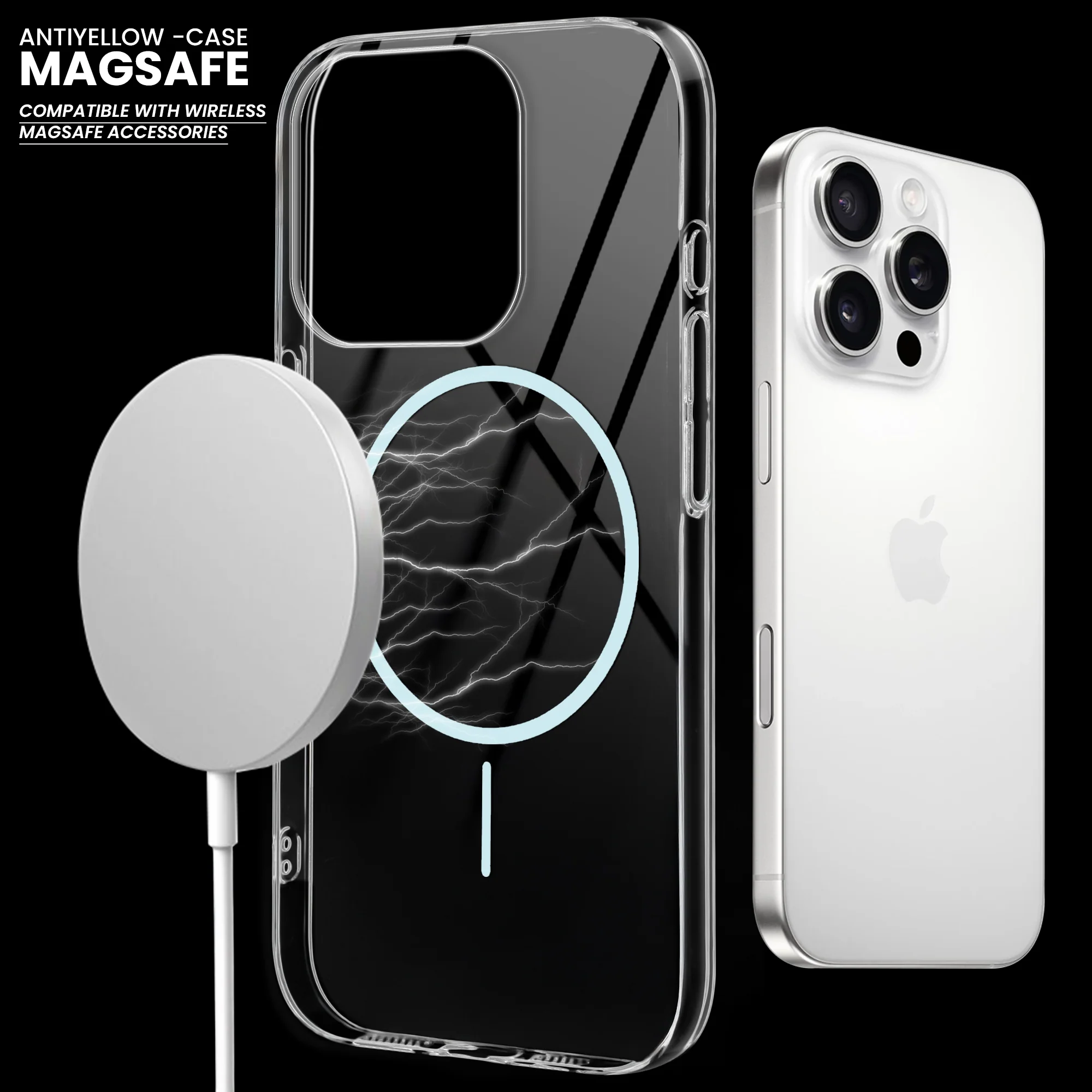 Crystal Clear Anti-Yellowing Wireless Charging Support Case For Apple iphone 16 Pro Max - Image 36