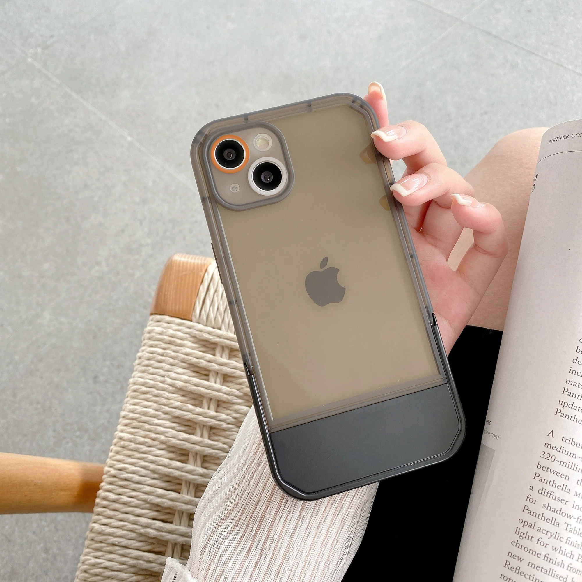 Cute Trendy Semi Transparent Foldable Built in Stand Back Cover for Apple iPhone 12