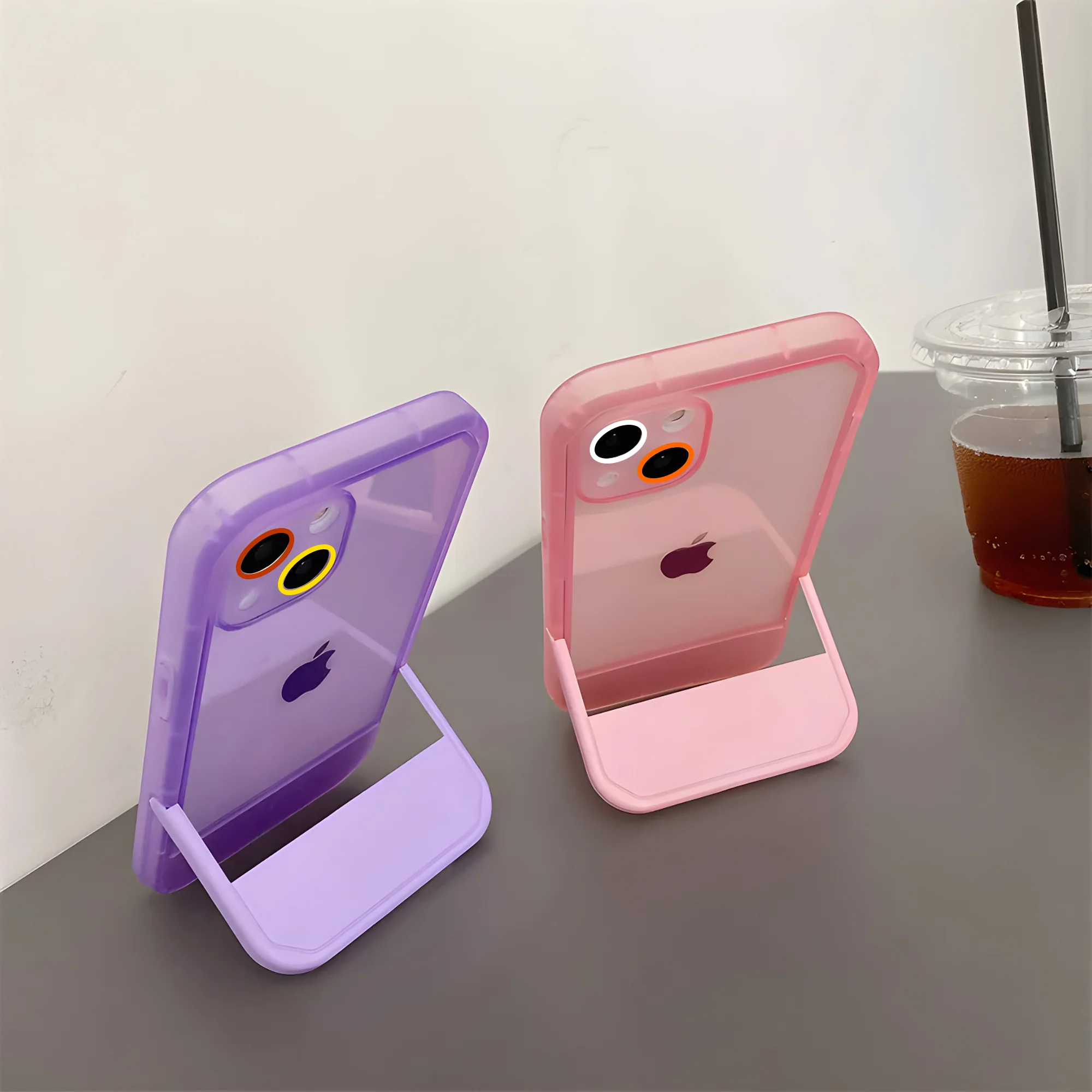 Cute Trendy Semi Transparent Foldable Built in Stand Back Cover for Apple iPhone 12 - Image 16
