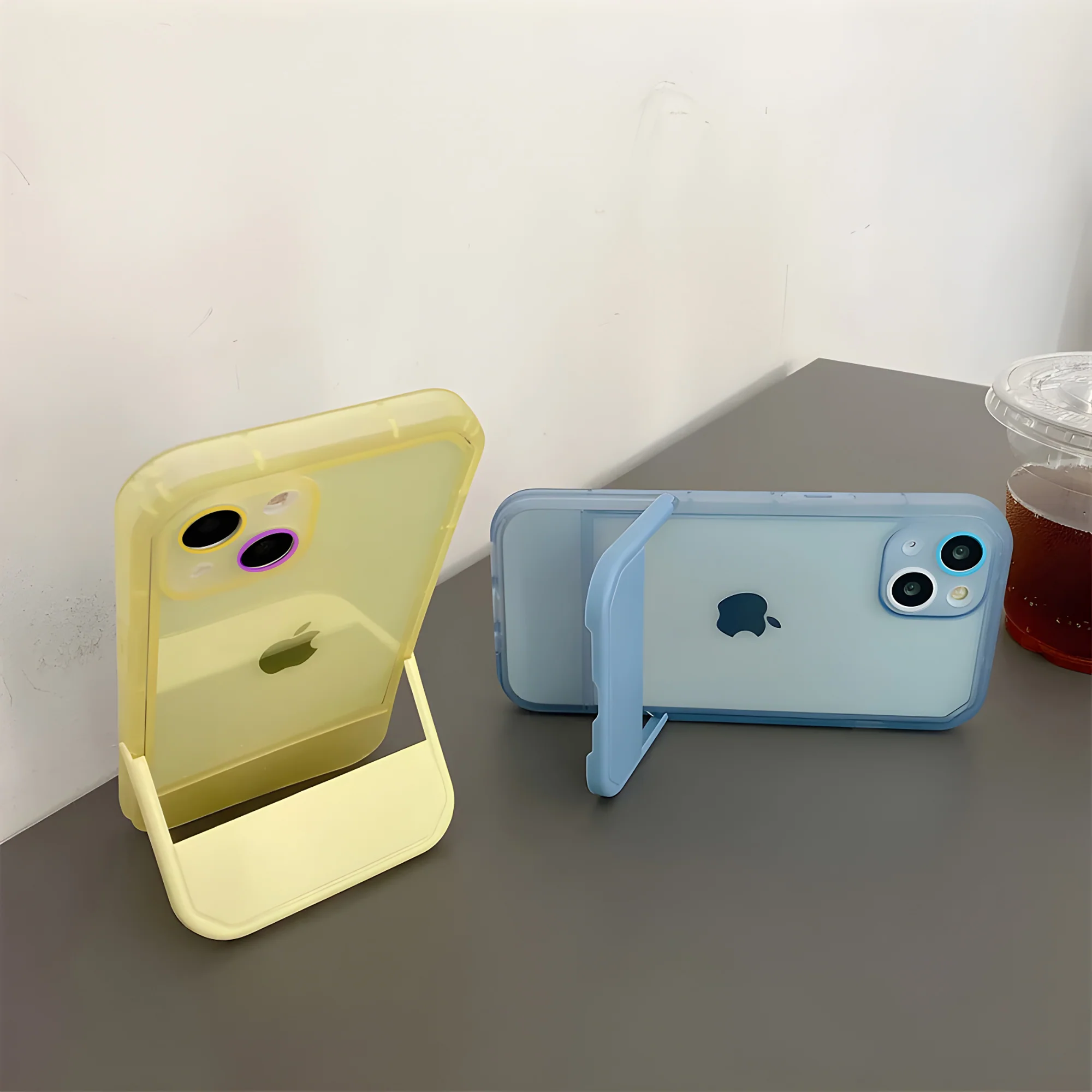 Cute Trendy Semi Transparent Foldable Built in Stand Back Cover for Apple iPhone 12 - Image 31