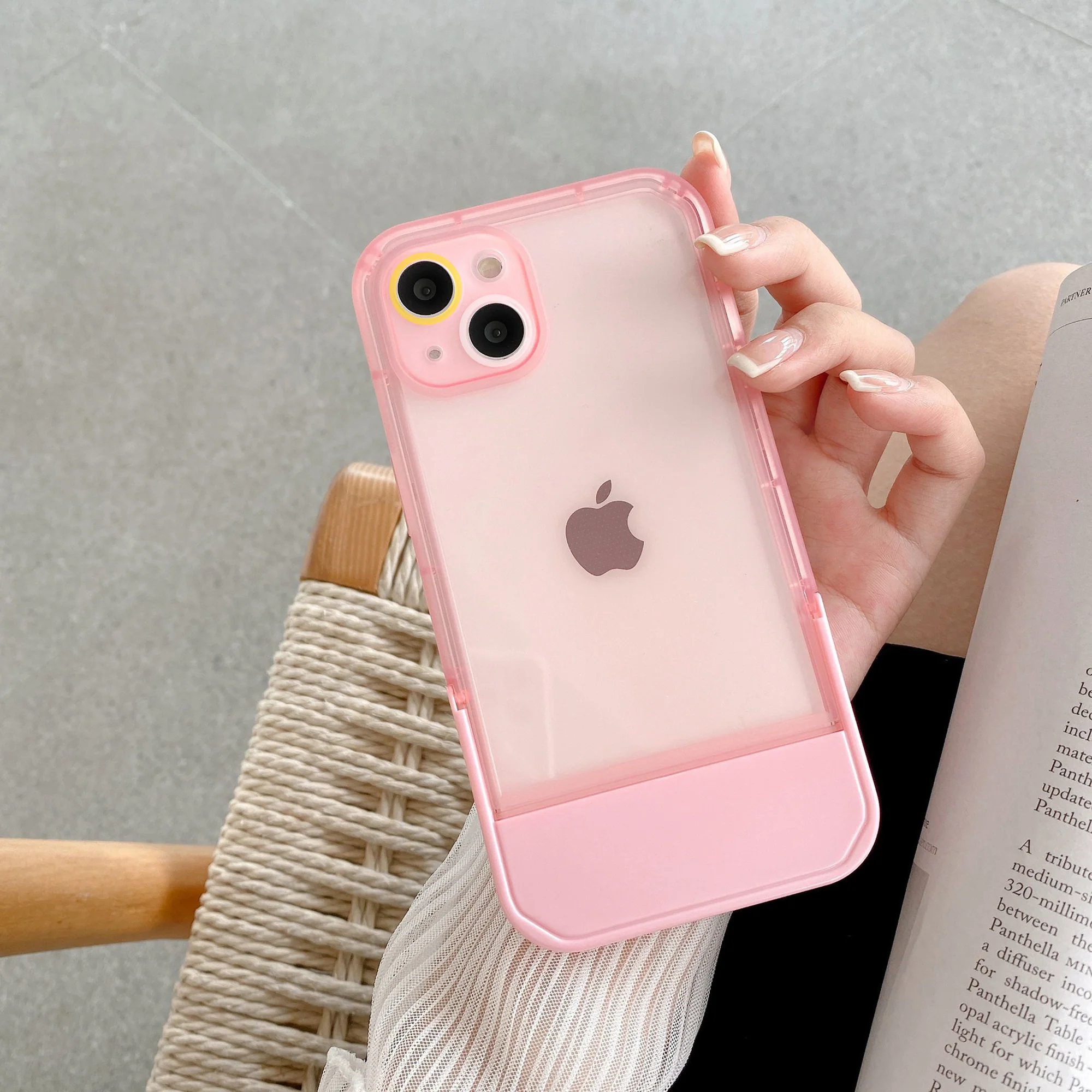 Cute Trendy Semi Transparent Foldable Built in Stand Back Cover for Apple iPhone 12 - Image 7