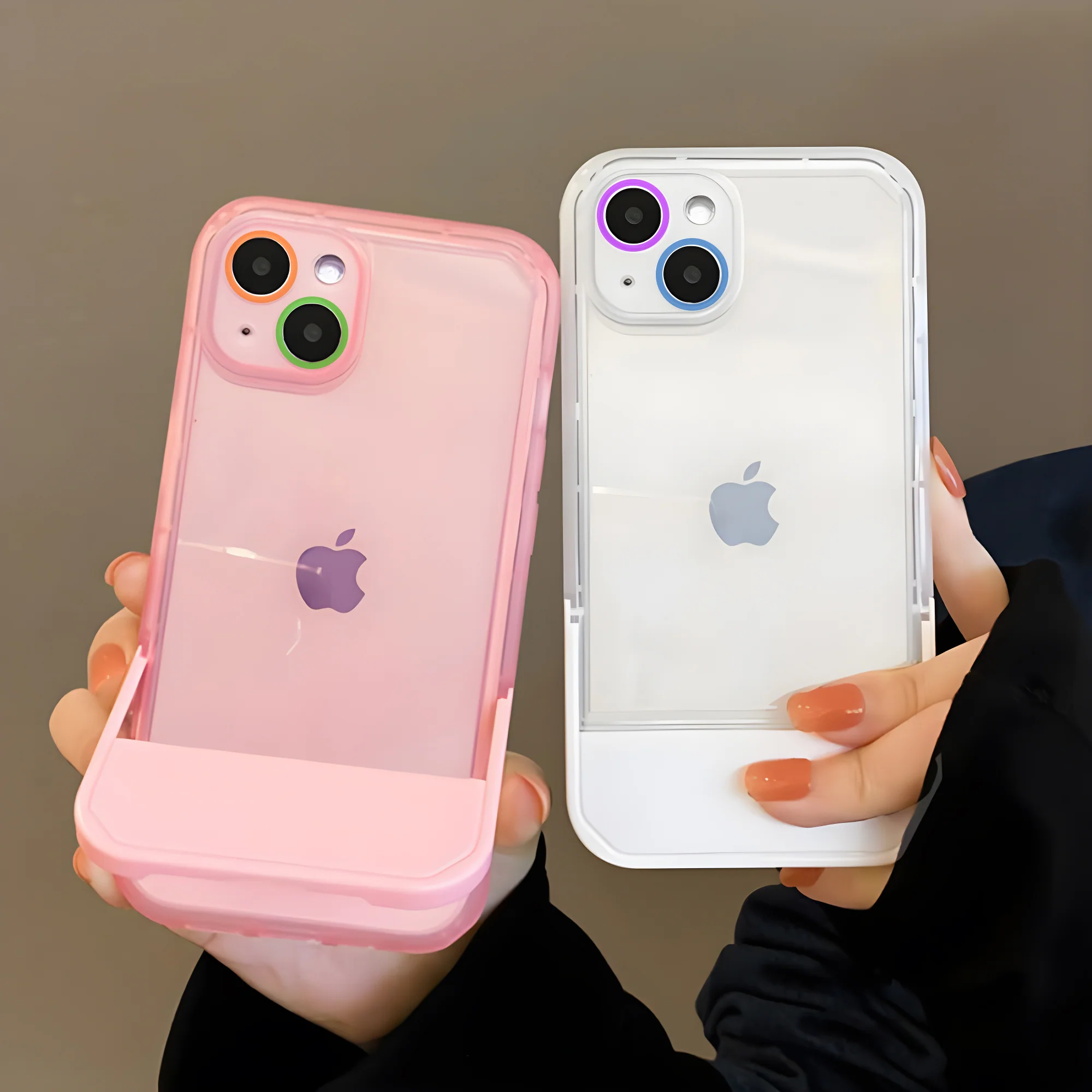 Cute Trendy Semi Transparent Foldable Built in Stand Back Cover for Apple iPhone 14 - Image 28