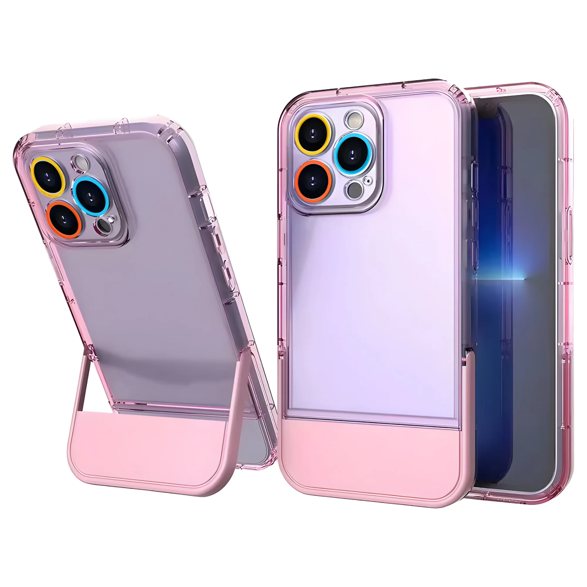 Cute Trendy Semi Transparent Foldable Built in Stand Back Cover for Apple iPhone 14 Pro - Image 10