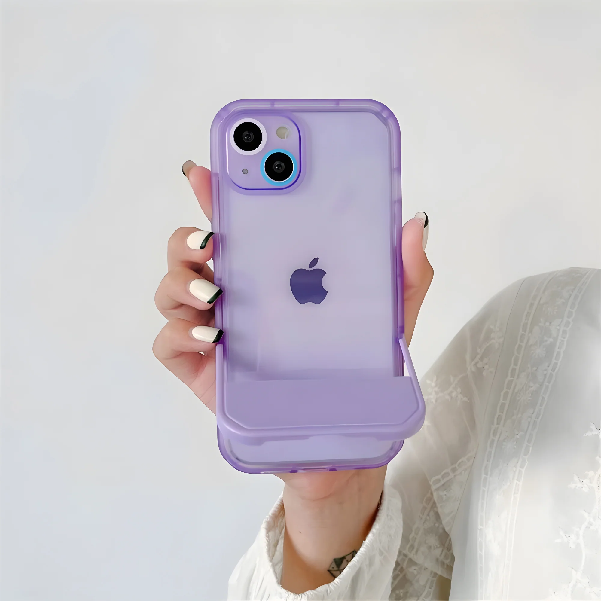 Cute Trendy Semi Transparent Foldable Built in Stand Back Cover for Apple iPhone 14 Pro - Image 13