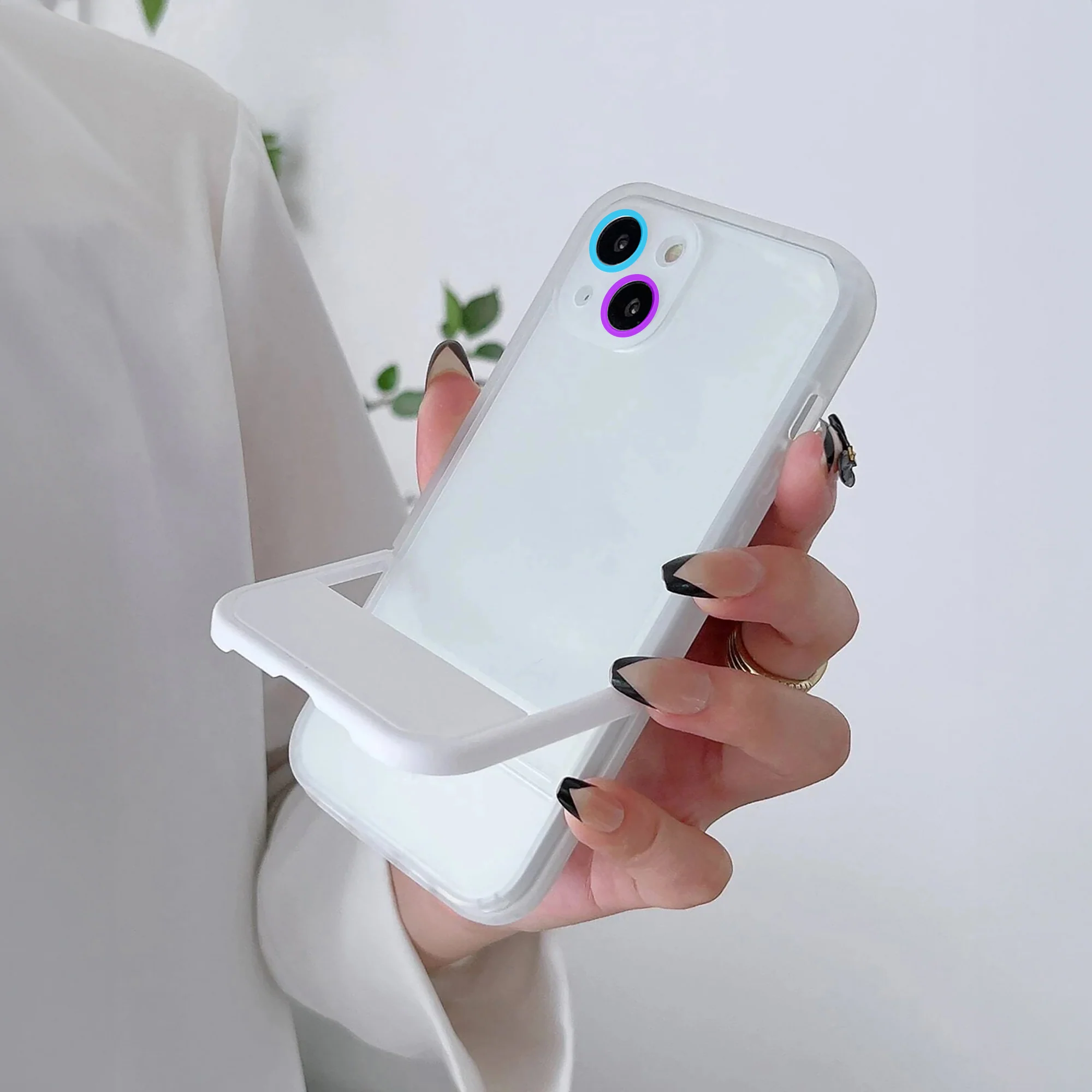 Cute Trendy Semi Transparent Foldable Built in Stand Back Cover for Apple iPhone 14 Pro - Image 23