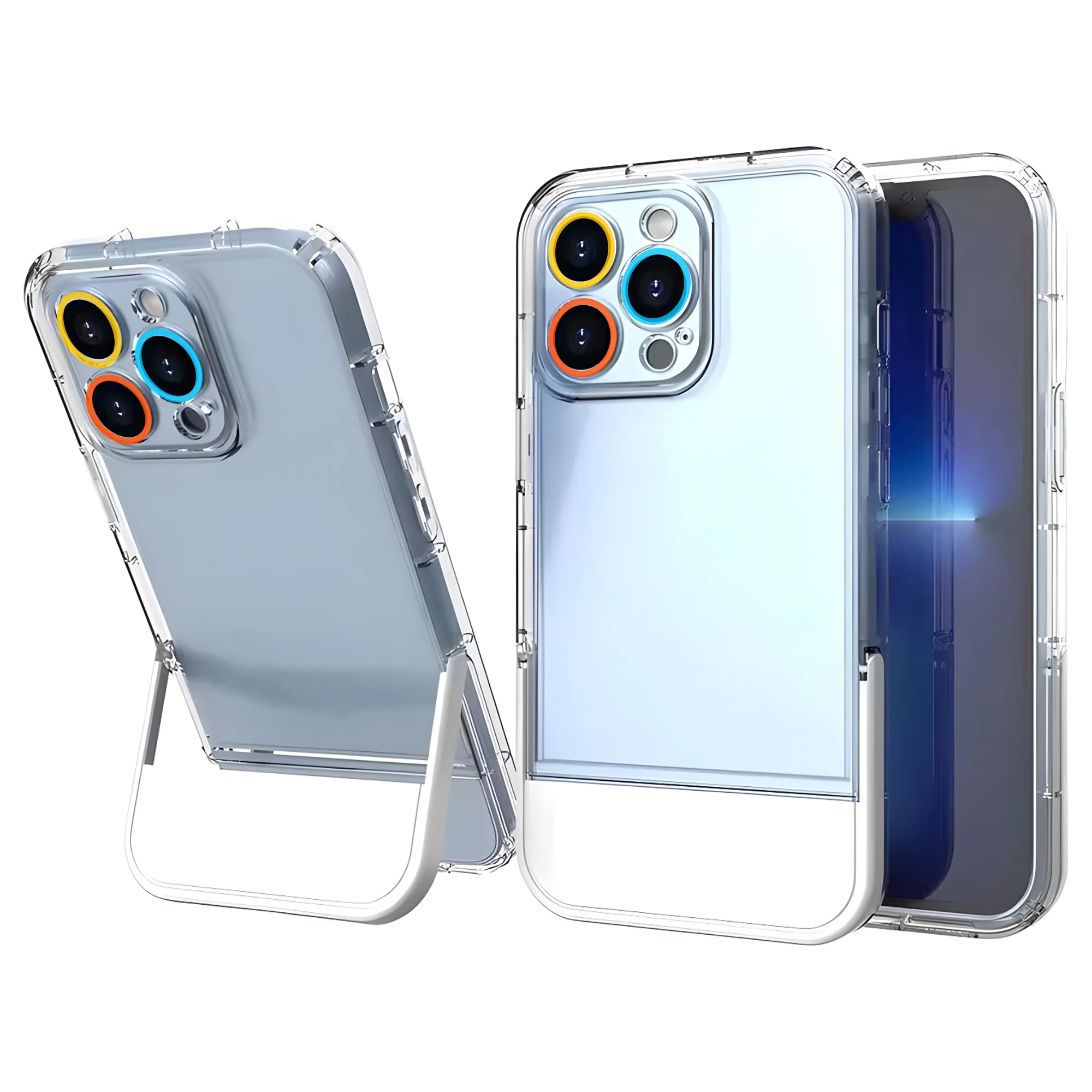 Cute Trendy Semi Transparent Foldable Built in Stand Back Cover for Apple iPhone 14 Pro - Image 26