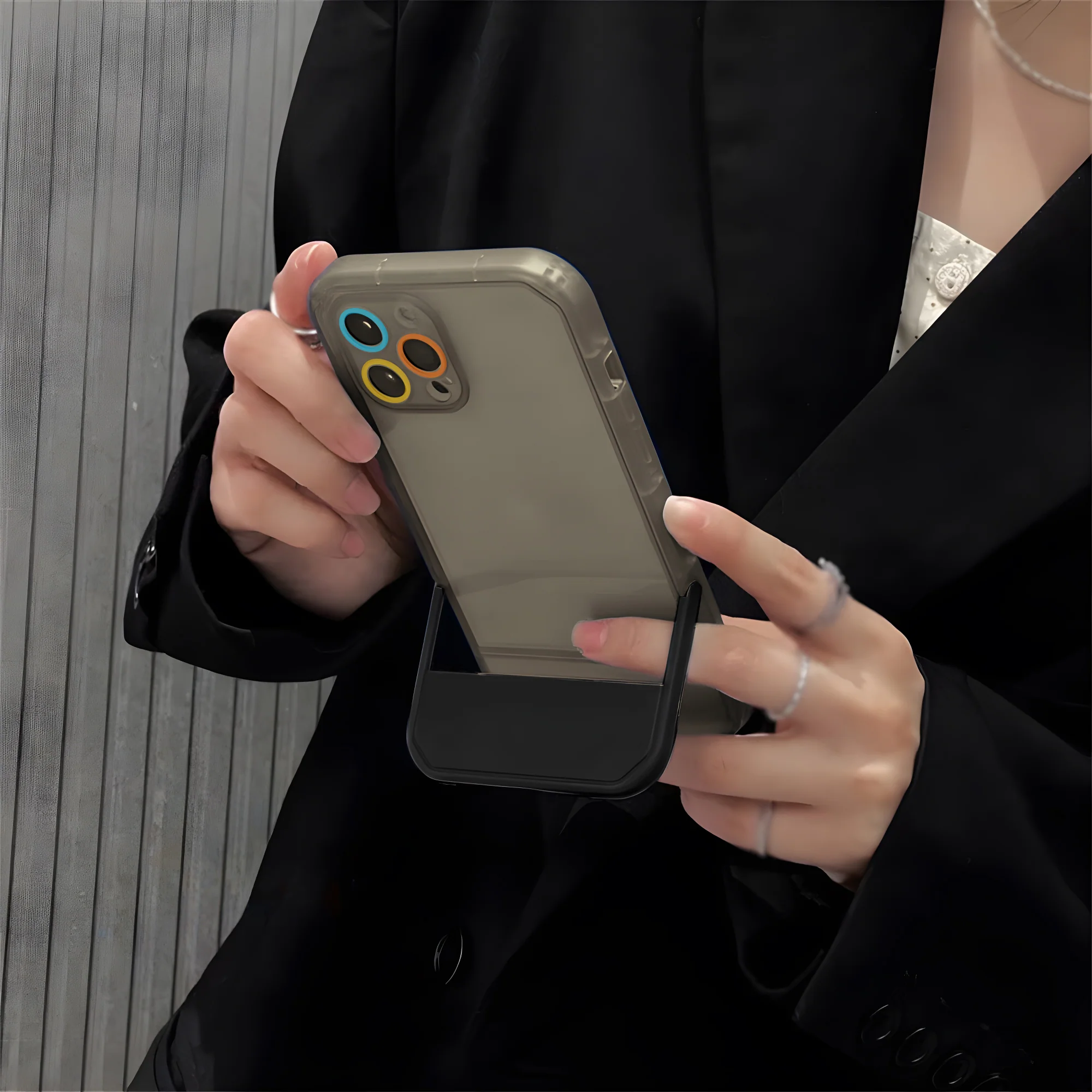 Cute Trendy Semi Transparent Foldable Built in Stand Back Cover for Apple iPhone 14 Pro - Image 3