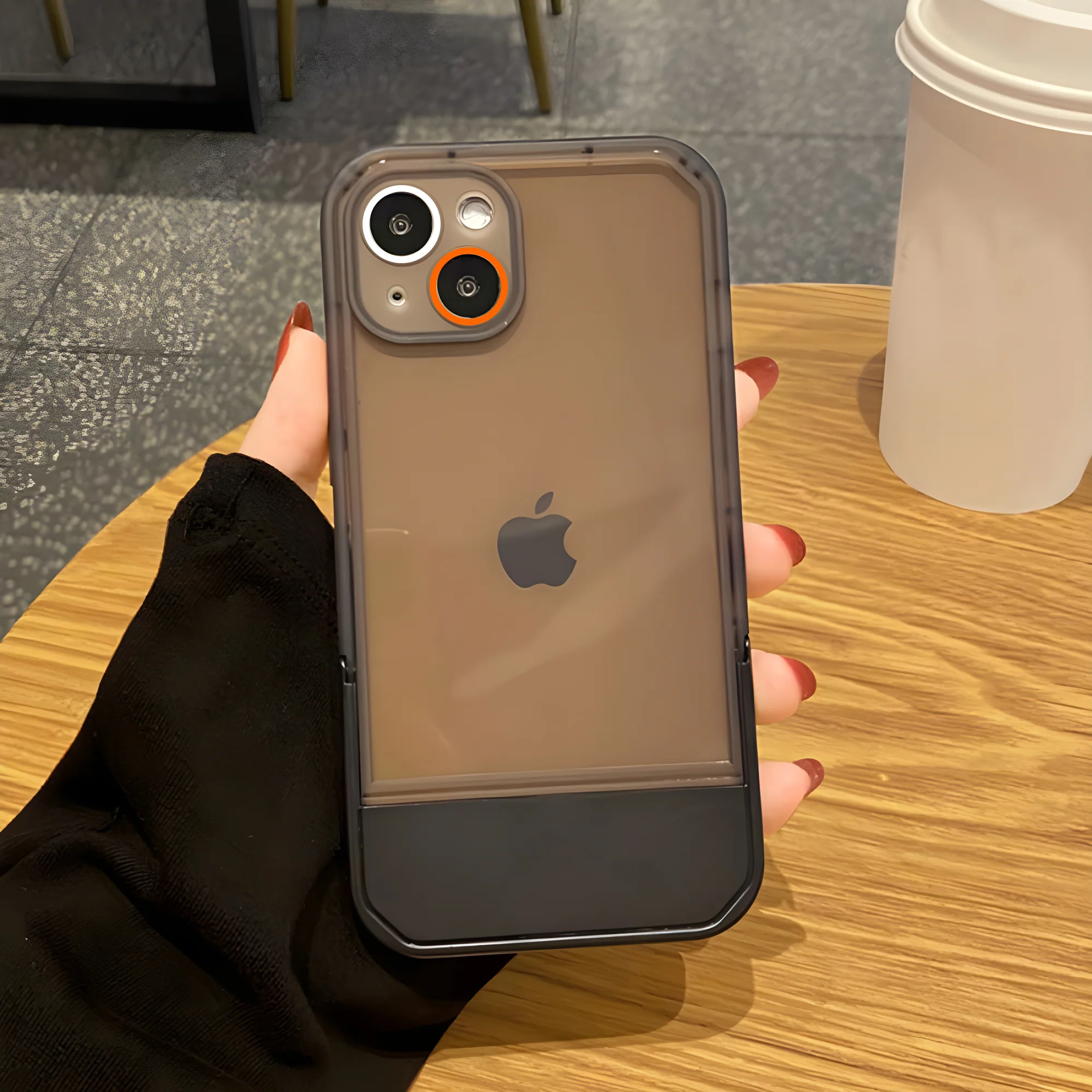 Cute Trendy Semi Transparent Foldable Built in Stand Back Cover for Apple iPhone 14 Pro - Image 4