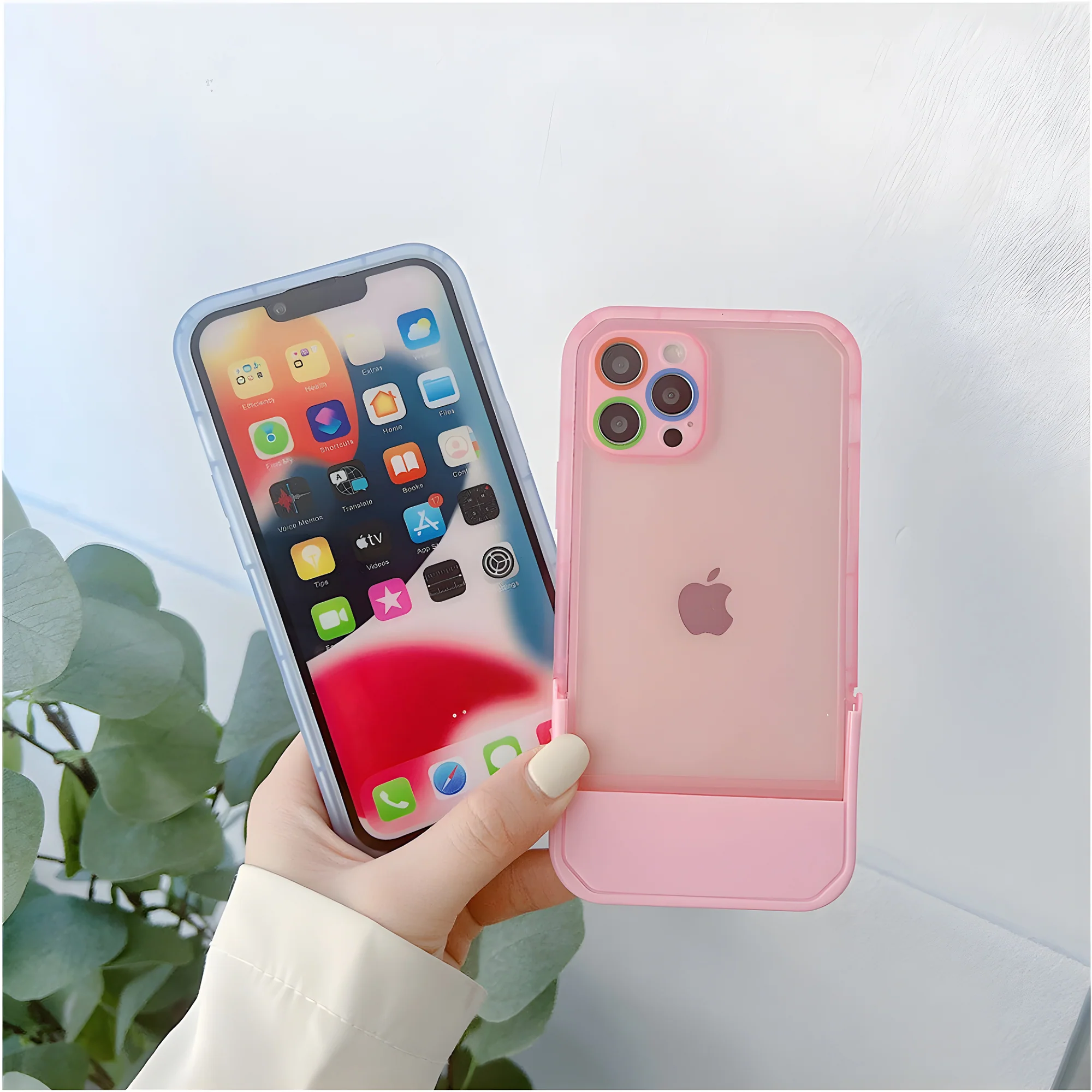 Cute Trendy Semi Transparent Foldable Built in Stand Back Cover for Apple iPhone 14 Pro - Image 8