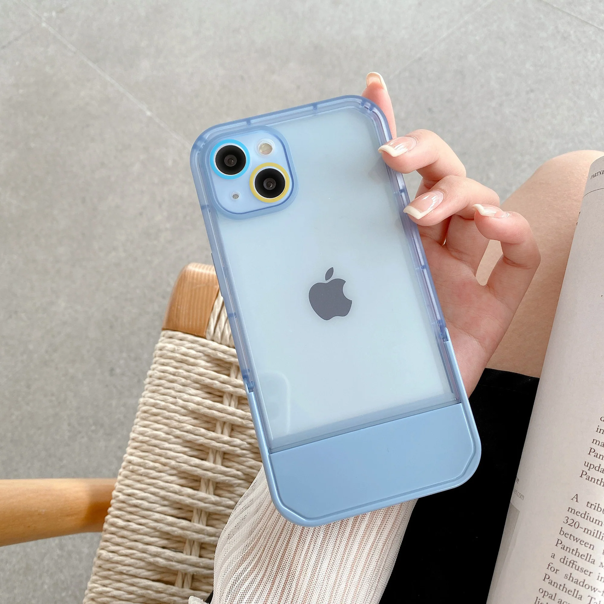 Cute Trendy Semi Transparent Foldable Built in Stand Back Cover for Apple iPhone 14 Pro Max - Image 12