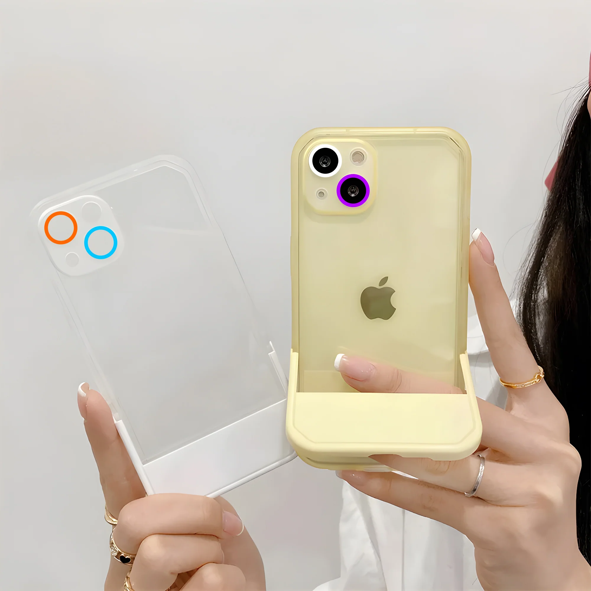 Cute Trendy Semi Transparent Foldable Built in Stand Back Cover for Apple iPhone Xr - Image 15