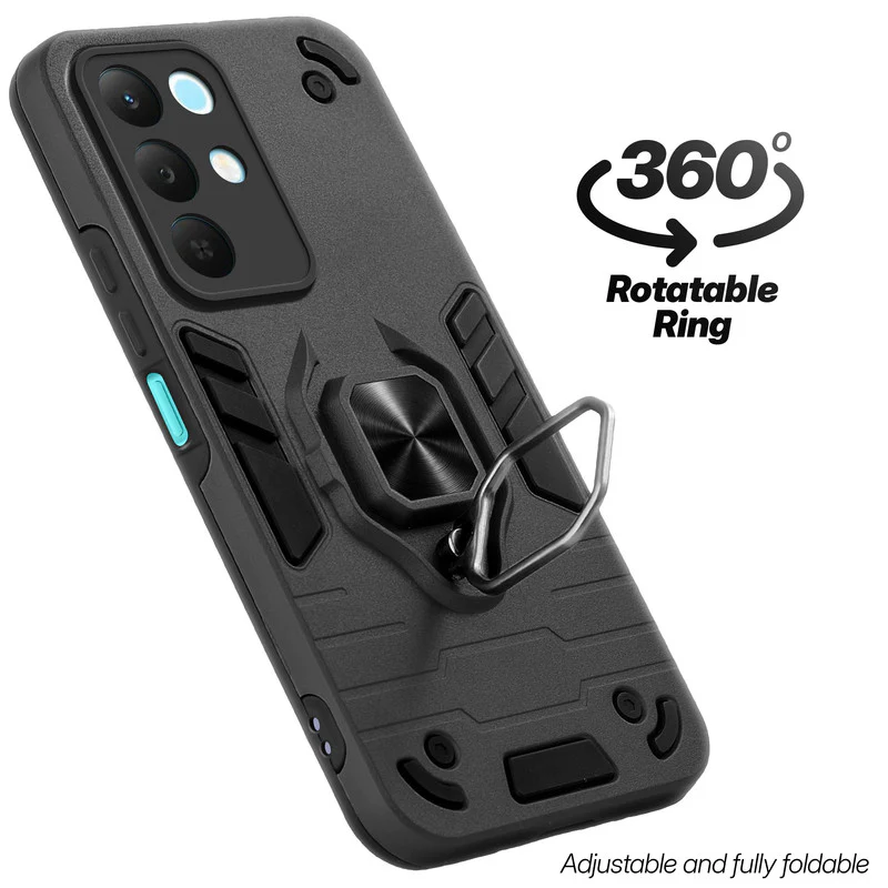 Dual Layer Shockproof Back Cover with 360° Rotatable Ring Grip & Impact Resistant Frame for Realme Narzo 90x 5G