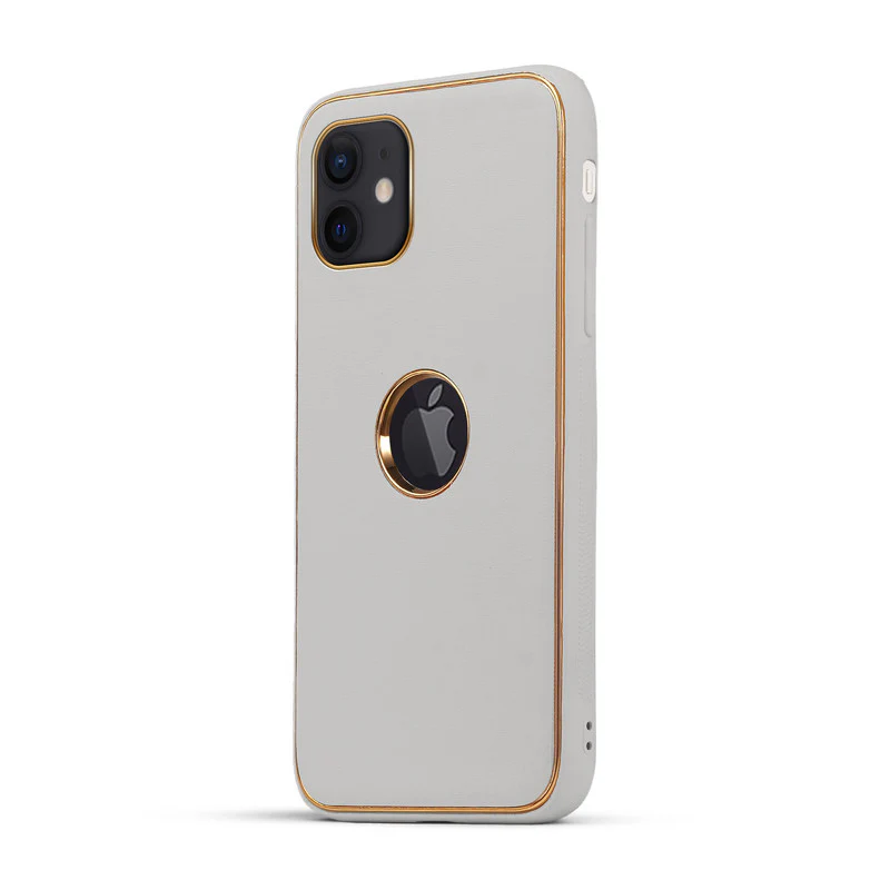 Electroplated Frame Leather Back Cover for Apple iPhone 12 - Image 16