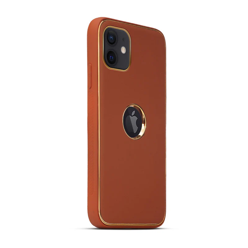 Electroplated Frame Leather Back Cover for Apple iPhone 12 - Image 3