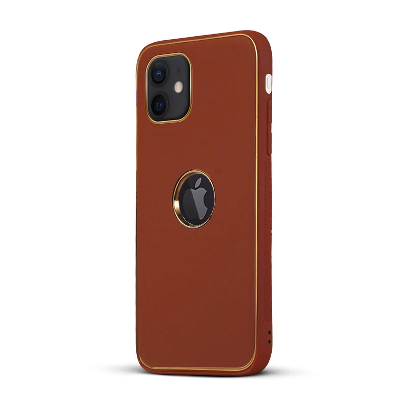 Electroplated Frame Leather Back Cover for Apple iPhone 12 - Image 4