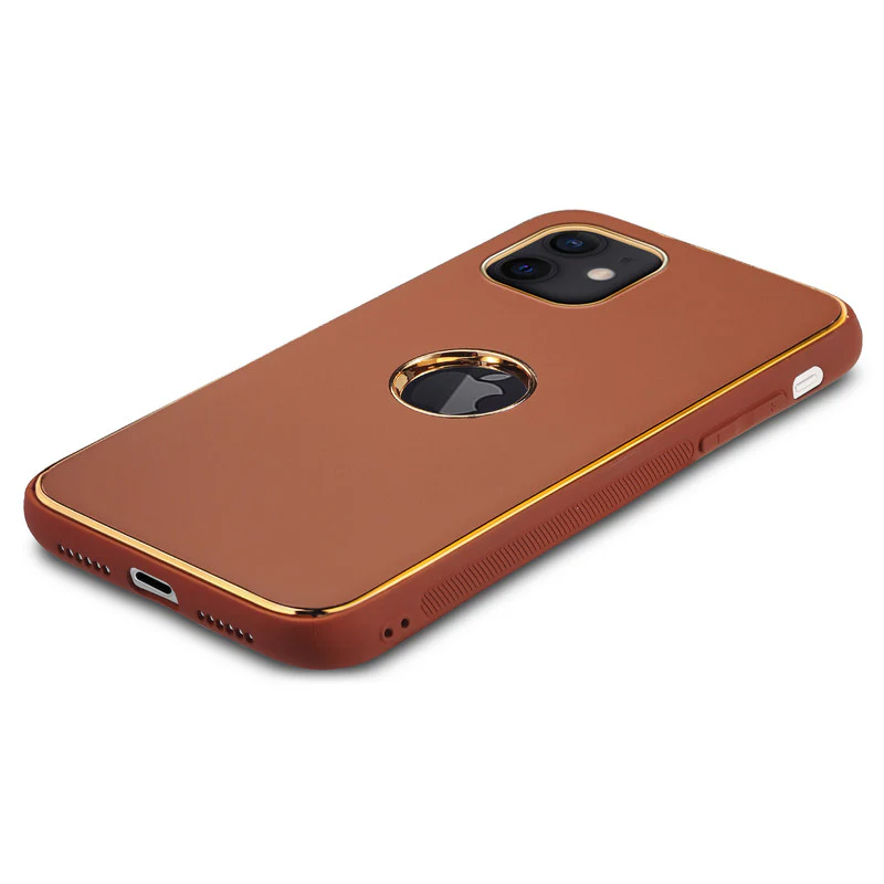 Electroplated Frame Leather Back Cover for Apple iPhone 12 - Image 6